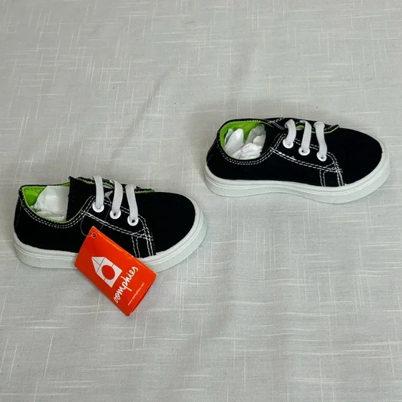 Oomphies NWT Toddlers Tennis Shoe Size 5 1/2” Length. Black with Neon Green - Picture 5 of 10